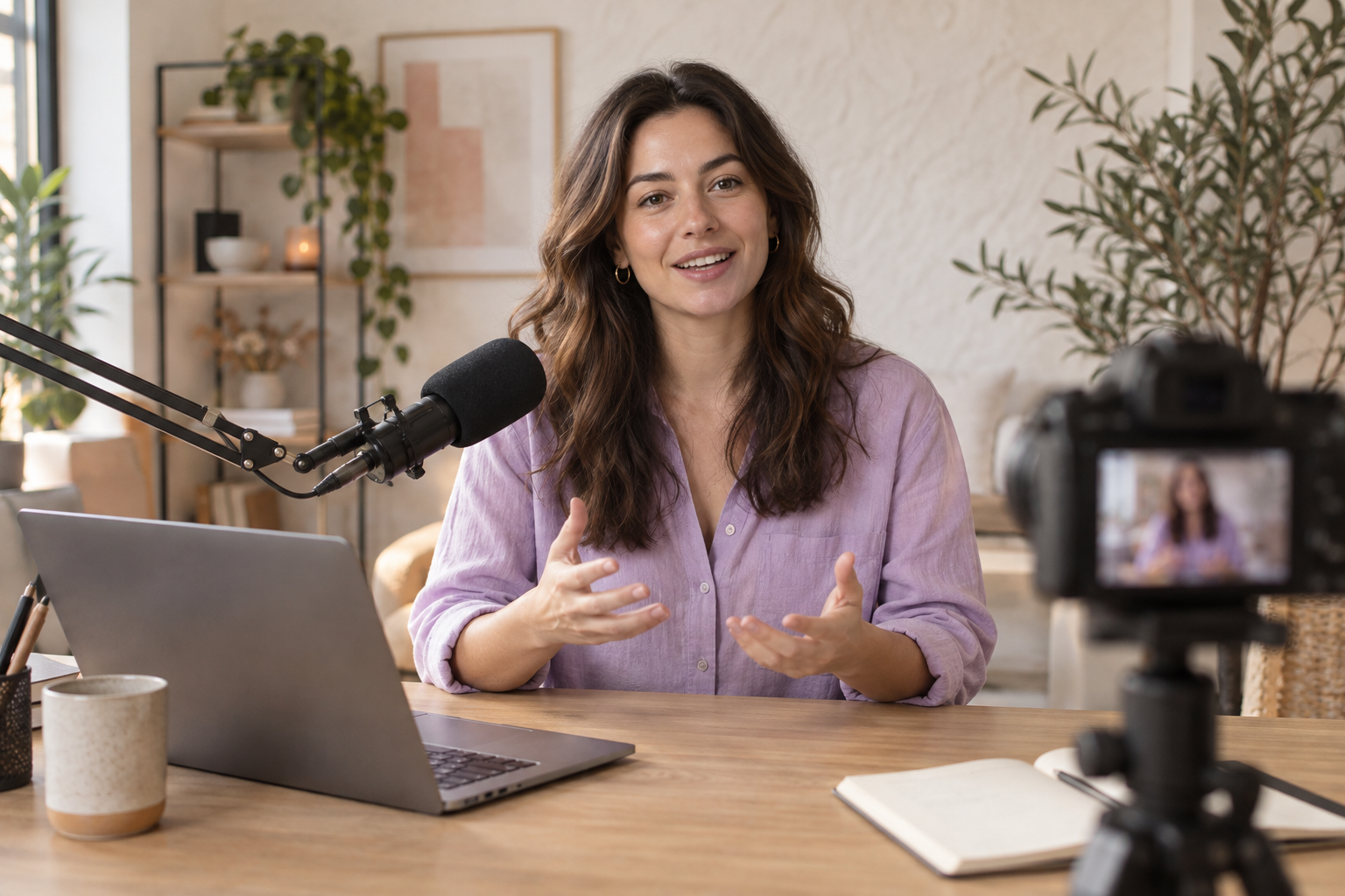 Creator recording a video for her social channels